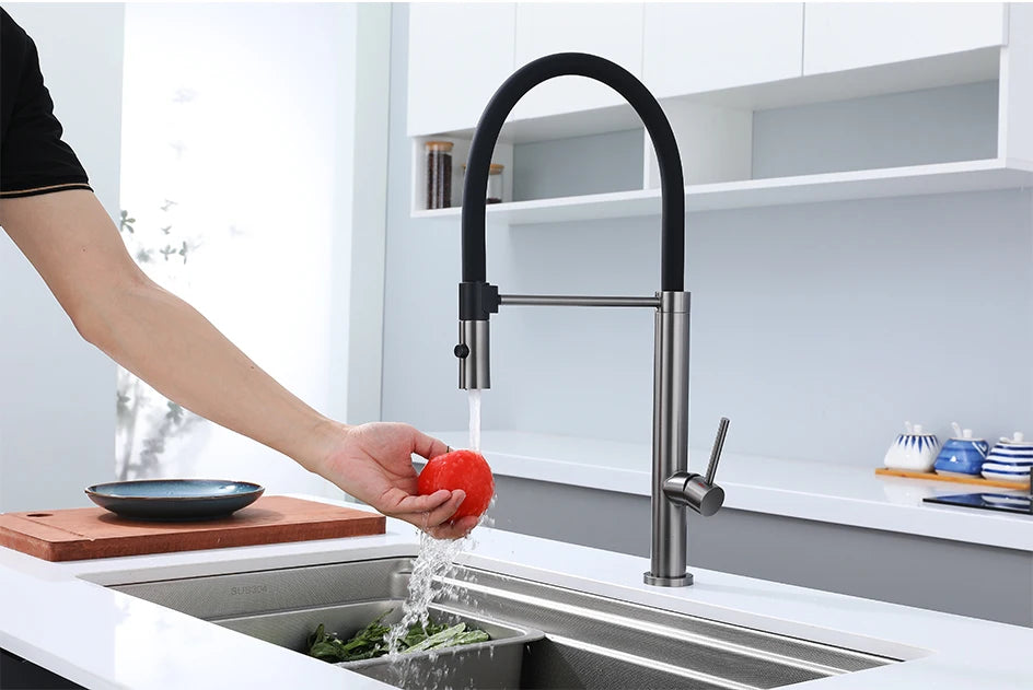Kitchen Faucet Sink Faucets Rubber Pull Down Stream Sprayer Taps Stainless Steel 304 Rotatable Kitchen Mixer Water Tap Crane