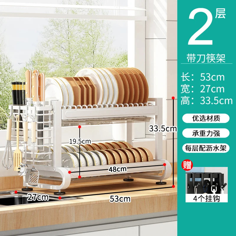 Kitchen Dish Storage Rack, External Hook Plate Organizer, Multi-Function Home Plate Holder, Compact Dish Organizer