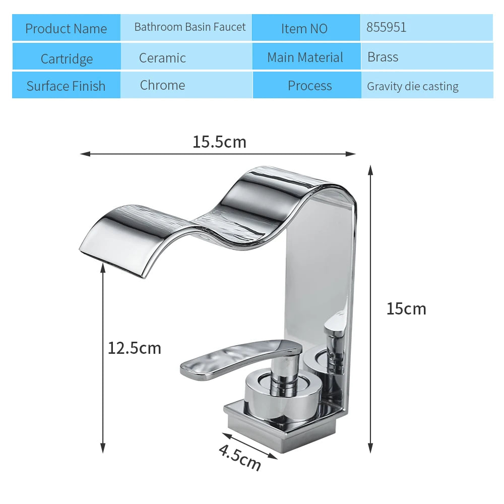 Basin Faucet Waterfall Black with Brushed Bathroom Basin sink Faucet Cold and Hot Water Mixer Single Handle Bathroom Taps 855951