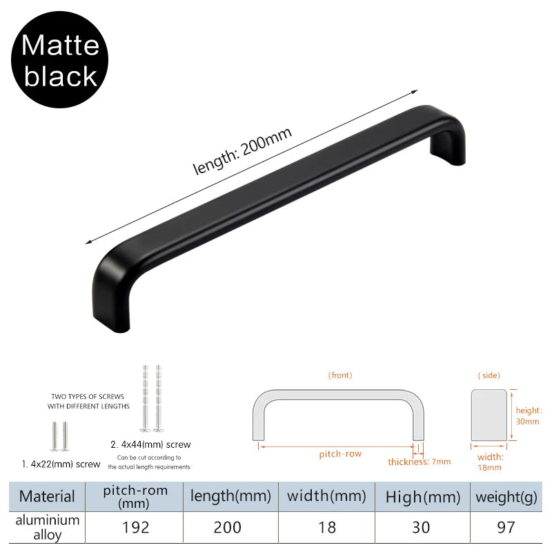 Modern Furniture Handles Black Wardrobe Door Pulls Silver Long Drawer Pulls Bathroom Cabinet Handle Aluminum Alloy Curved Handle