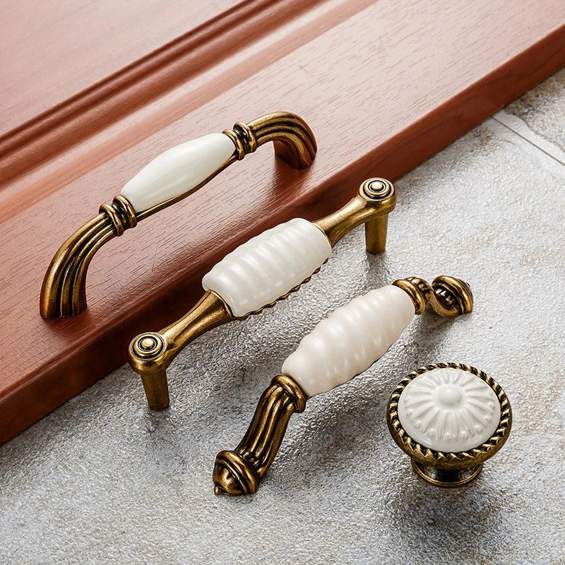 Drawer Knobs Wardrobe Door Handle European Furniture Hardware Zinc Alloy Antique Bronze Ceramic White Cabinet Handles