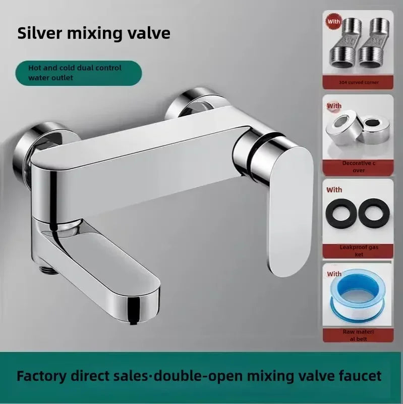 Brass Shower Bathroom Bathtub Faucet with Swivel Tub Spout Wall Mounted Hot and Cold Water Mixer Valve Household Bath Tap
