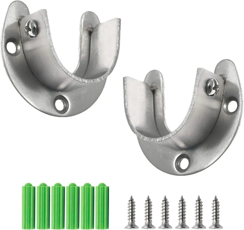 Wardrobe Hanger Rod Fixing Holder Stainless Steel Flange Seat Curtain Rod Tube Hook Fixed Support Bracket Bathroom Hardware