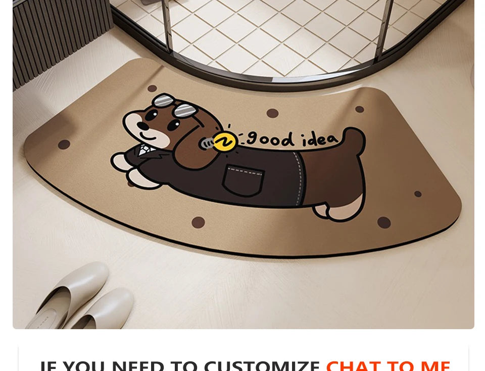 Bathroom Floor Mat Water-absorbing Non-slip Wash-free Carpet Curved Minimalist Beige Bathroom Rug Door Home Decoration Foot Mat