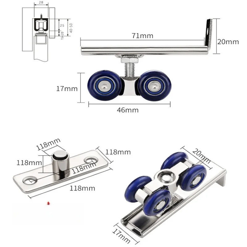 2pcs/set Sliding Door Roller Slide Doors Pulley 4 Wheels Hanging Wheels Rail Track Pulley Home Replacement Hardware