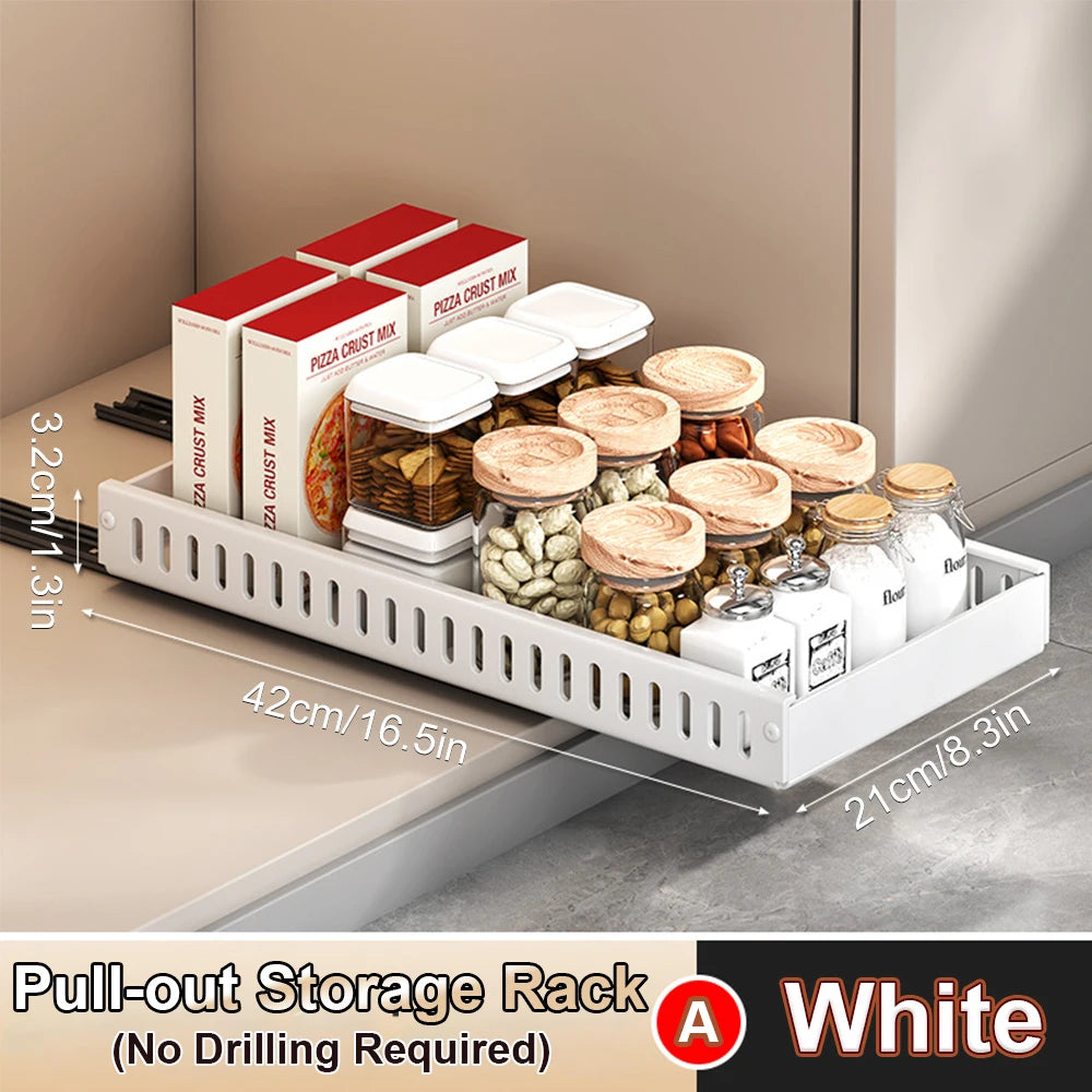 Hot-selling multifunctional kitchen pull-out cookware/frying pan sliding lid rack, spice rack, and bowl and plate drawer storage