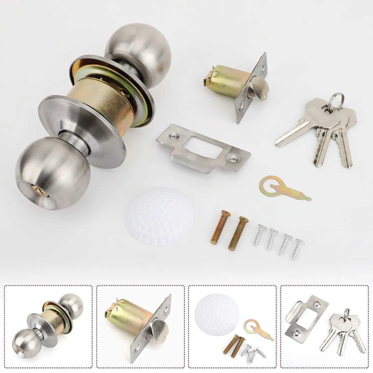 Keyed Entry Door Knob with Lock Round Door Knobs Stainless Steel Interior and Exterior Door Lock for Bedroom Bathroom