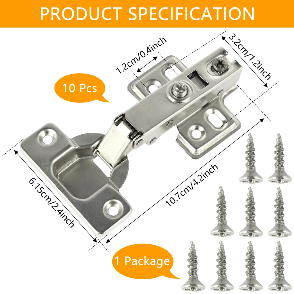 10/20Pcs Stainless Steel Cabinet Door Hinges Hydraulic Damper Buffer Soft Close Quiet Wardrobe Door Concealed Hinges with Screws
