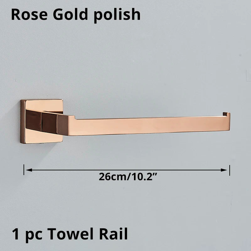 Bathroom Hardware Rose Gold Polish Shiny Bathrobe Hook Towel Rail Bar Rack Bar Shelf Tissue Paper Holder Bathroom Accessories