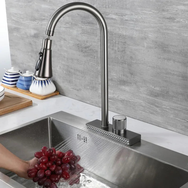Waterfall Sink Pull Type Kitchen Faucet Hot Cold Mixer Vegetable Wash Tap Basin Multiple Water Outlets Rotation Flying Rain Tap