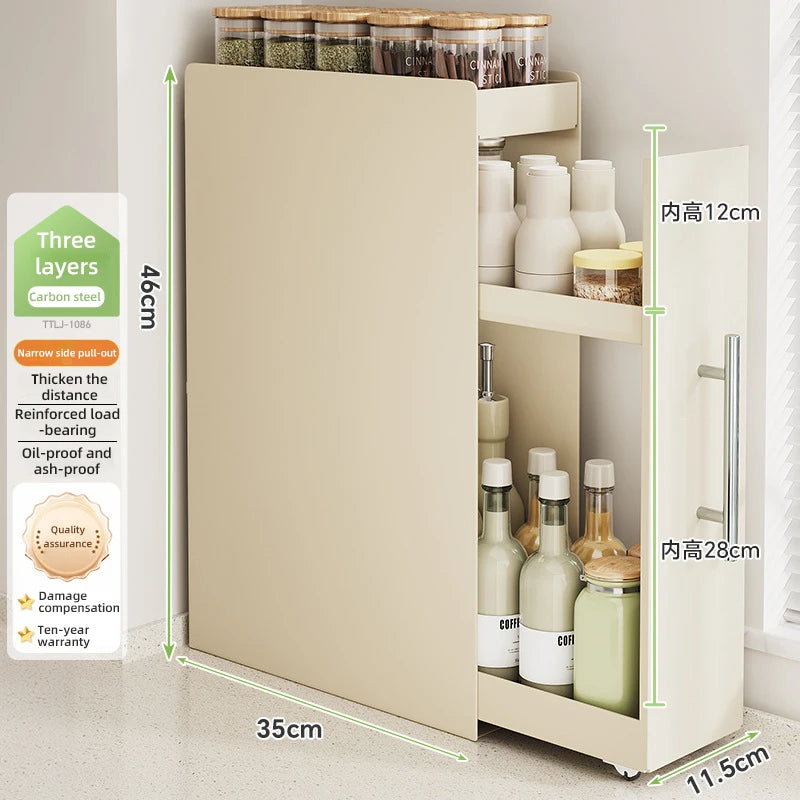 Kitchen Pull-out Spice Storage Rack Corner Seasoning Salt Sauce Vinegar Bottle Organizer Countertop Narrow Edge Pull-out Rack