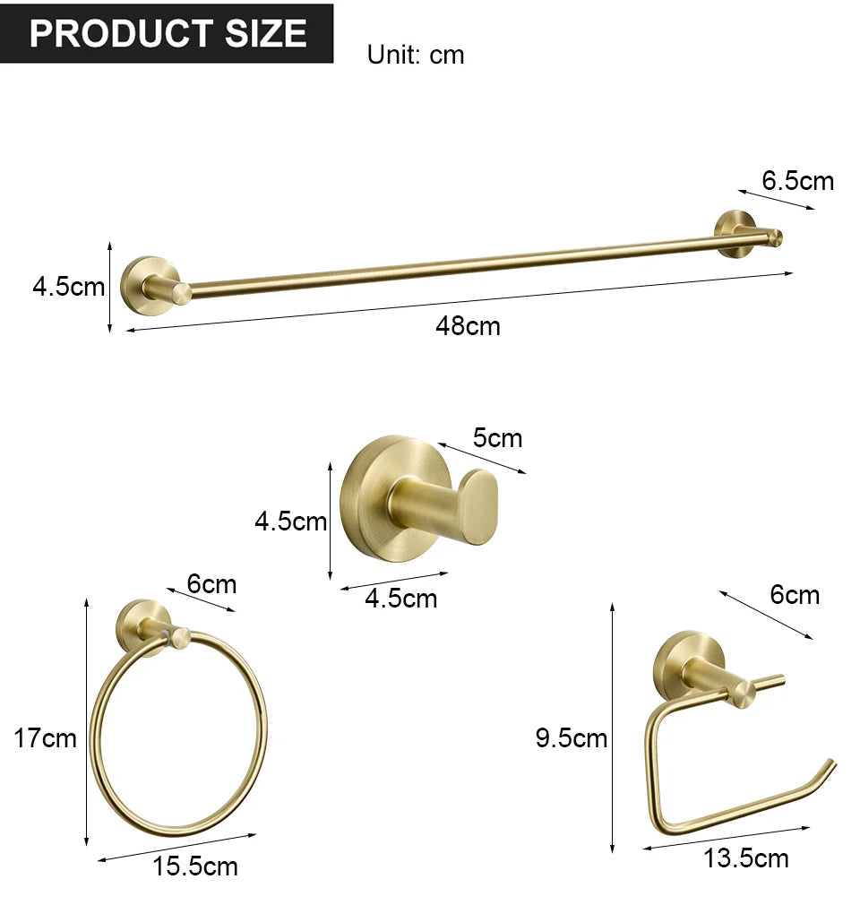 Brushed Gold Bathroom Accessories Set Toilet Brush Holder Toilet Paper Holder Towel Bar Rail Rack Hanger Hook Hardware