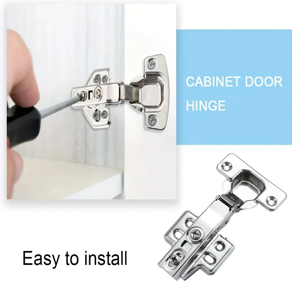 2 Pcs Stainless Steel Cabinet Door Hinges Hydraulic Damper Buffer Soft Close Quiet Wardrobe Door Concealed Hinges with Screws