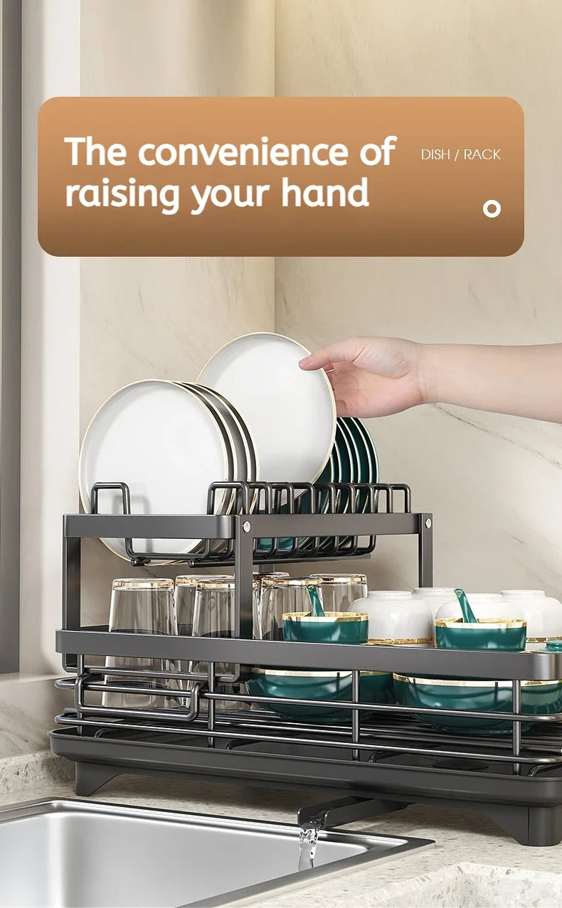 Stainless Steel Adjustable Dish Drying Rack with Drainboard - Over Sink Plate Organizer, Kitchen Storage Rack