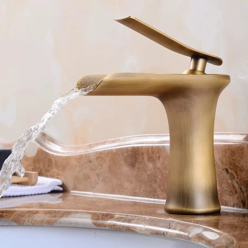 Basin Faucets Waterfall Bathroom Faucet Single handle Basin Mixer Tap Bath Antique Brass Faucet Sink Water Crane Silver Taps