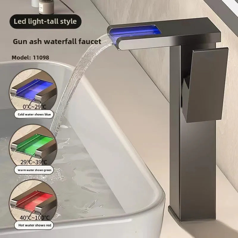 Wash Basin Faucet Bathroom Cold and Hot Sink Tap Toilet Luxury Water Taps Modern Brass Mixers Tap LED Light Bathroom Sink Faucet