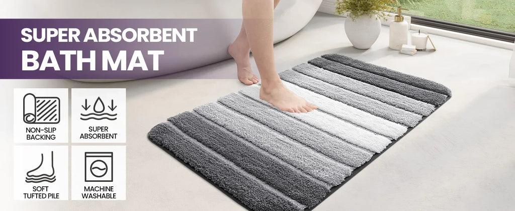 Bathroom Rug Set 2 Piece Plush Shaggy Soft Absorbent Microfiber Bath Mats and U-Shaped Contour Toilet Rug Non-Slip Machine Wash