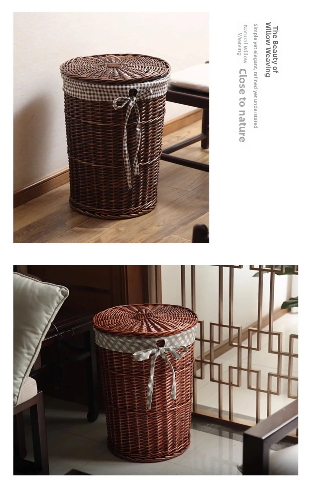 Wier Laundry Basket Dir Clothes Storage Basket with Lid Household Organizer Basket Pure l Willow Wier Basket