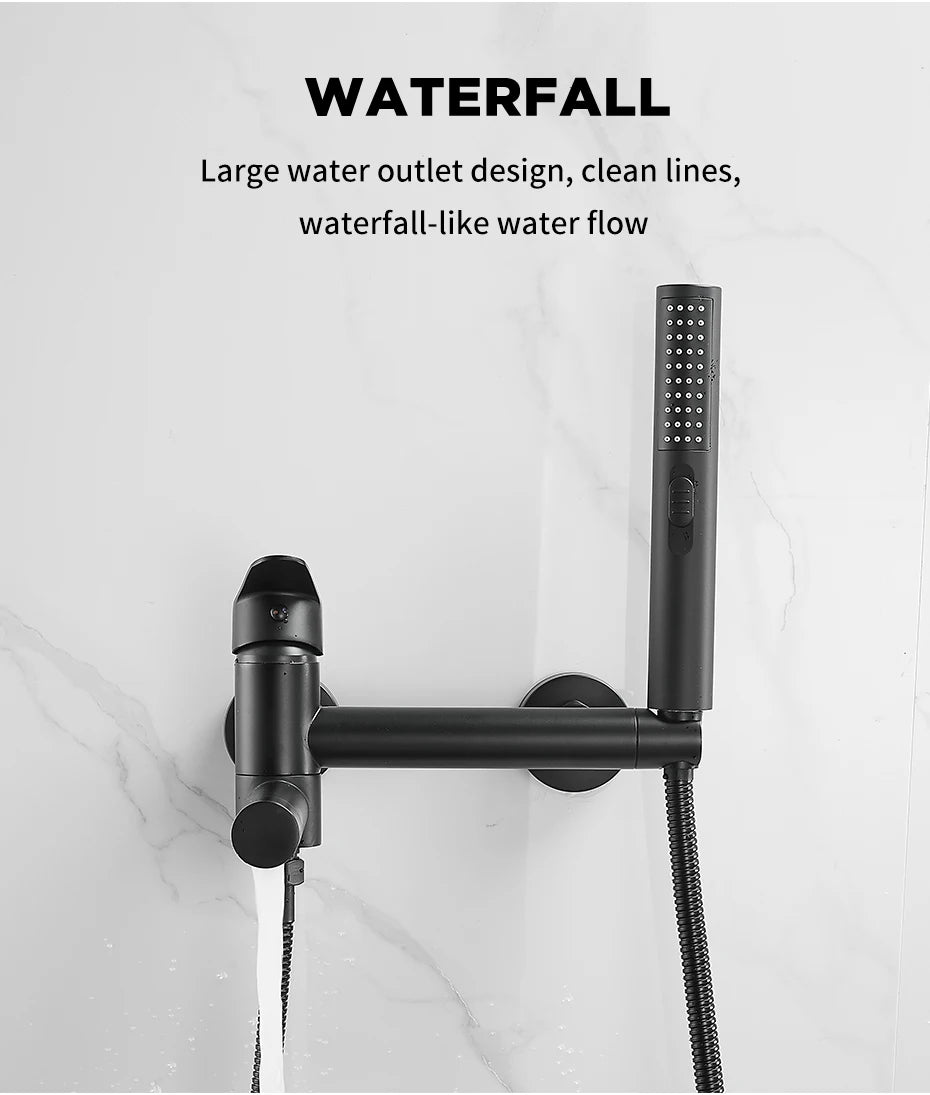 Bathtub Faucets Modern Black Bath Shower Set Unique Design of Rotating nozzle Mixer Tap Wall Mounted For Bathroom WF-877909