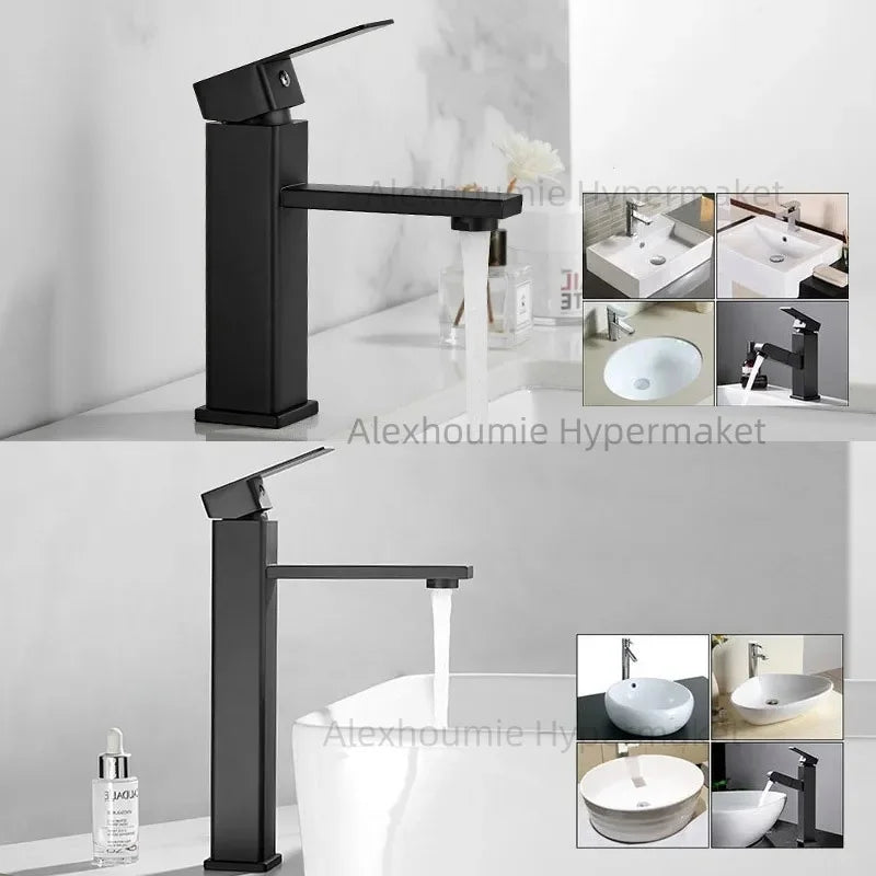 Basin Sink Bathroom Faucet Deck Mounted Hot Cold Water Basin Mixer Taps Black Lavatory Sink Tap 2024
