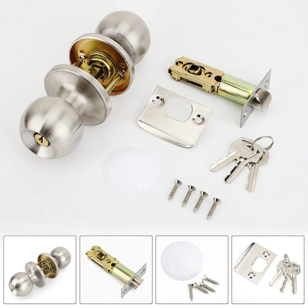 Keyed Entry Door Knob with Lock Round Door Knobs Stainless Steel Interior and Exterior Door Lock for Bedroom Bathroom