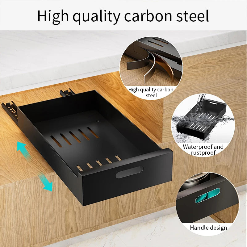 Pull-out Kitchen Drawer Type Storage Rack Multifunctional Storage Box with Sliding Rail Spice Pantry Shelves Drawer Kitchen Rack