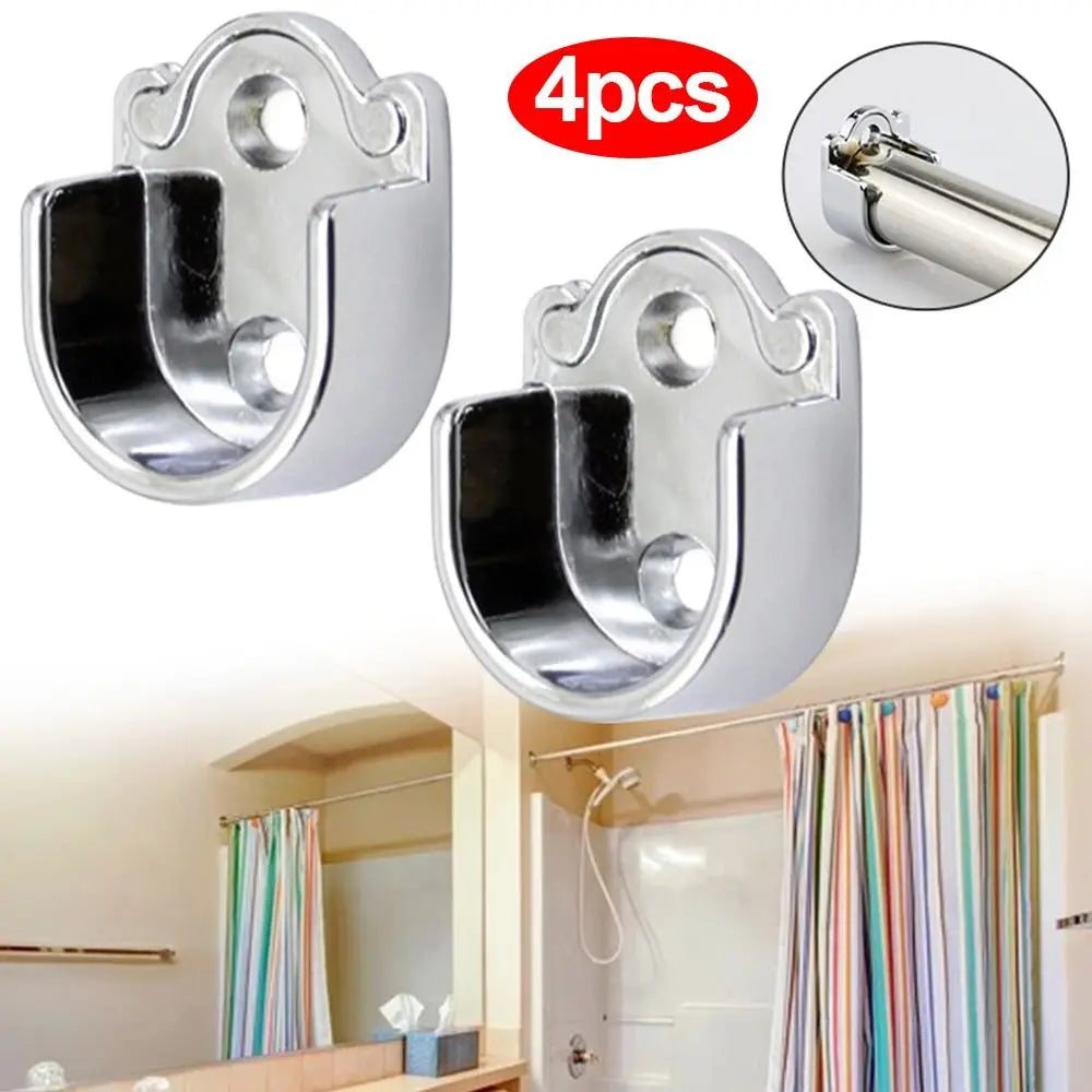 4PCS Bedroom U Shaped Closet Rod 19/22/25mm Shower Curtain Curtain Rod Bracket Flange Rod Holder Rail Holder Clothes Hanging