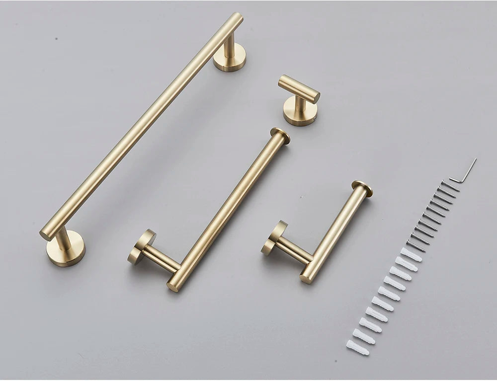 Brushed Gold Bathroom Accessories Towel Bar Bath Robe Hook Bathroom Hardware Set Shelf for Towels Paper Tissue Holder