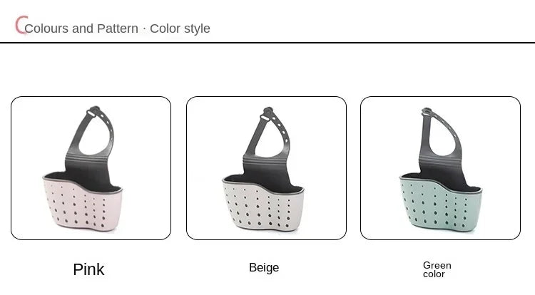 Bathroom and Kitchen Sink Accessories: Storage Holder with Suction Cup for Soap, Sponge and Drain Rack