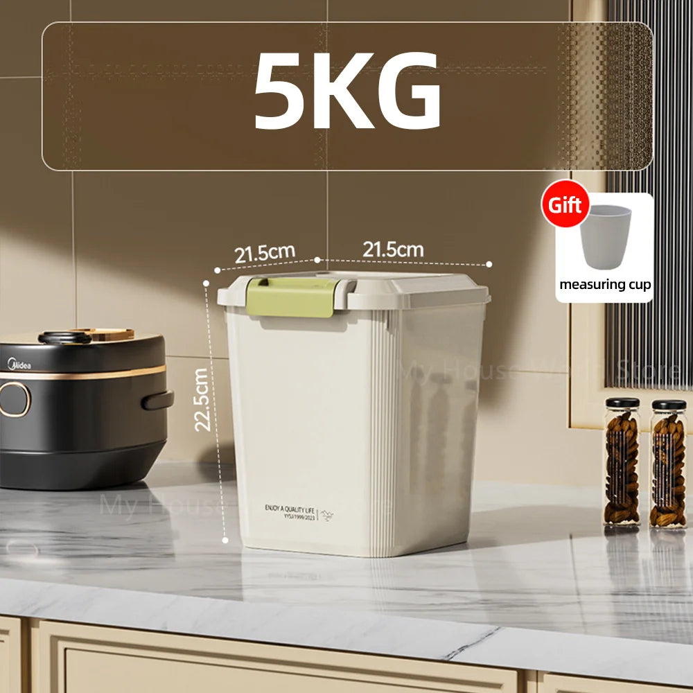 10KG Rice Container Rice Storage Box Sealed Cereal Dispenser with Buckle Insect Proof Grain Pet Food Container Kitchen Organizer