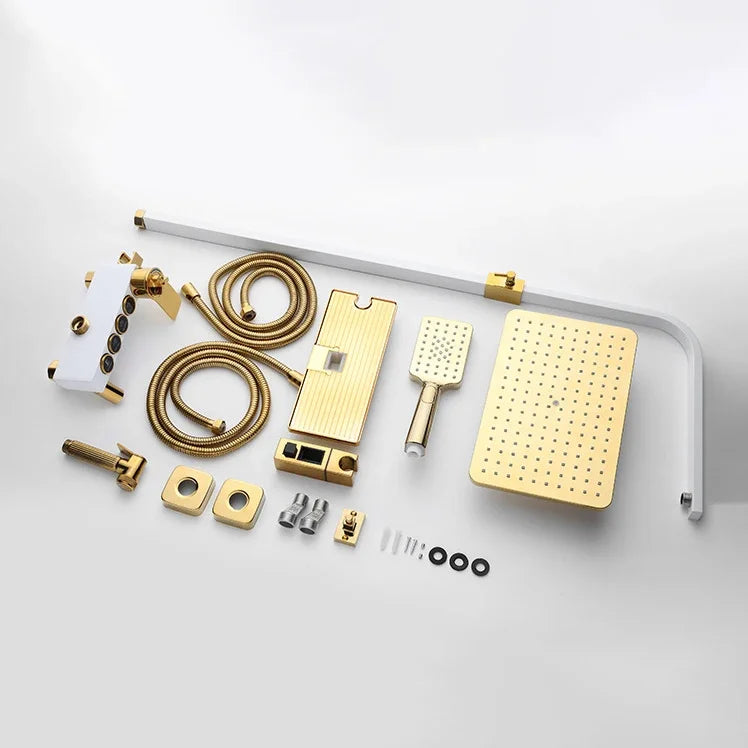 Thermostatic Bathroom Shower Set White Gold Bathroom Faucet Accessories 12 Inch Rain Shower Head Hot Cold Bathroom Shower System