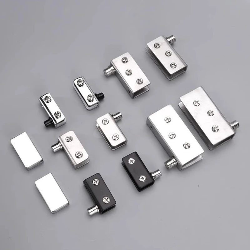 2 Set Stainless Steel Glass Hinges for 5-8mm/8-10mm/10-12mm Glass Door Glass Pivot Clamps Door Hinges Household Hardware