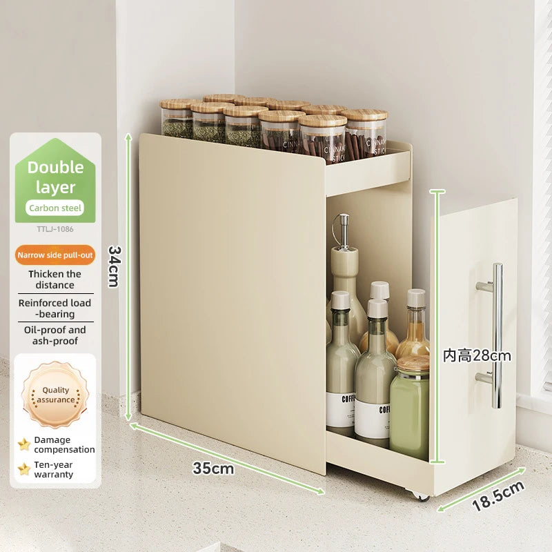 Kitchen Pull-out Spice Storage Rack Corner Seasoning Salt Sauce Vinegar Bottle Organizer Countertop Narrow Edge Pull-out Rack