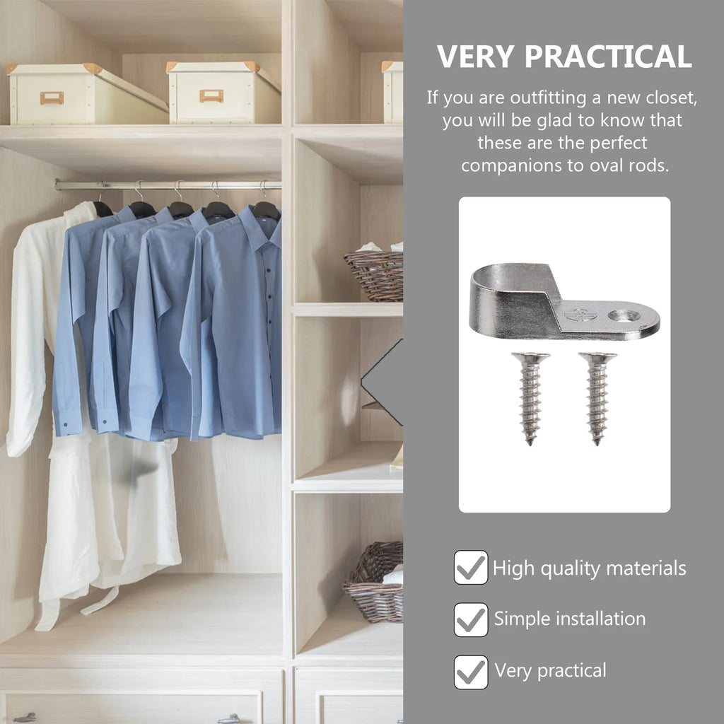 30pcs Oval Hanging Rod Holder Cast Metal Wardrobe Tube Support Bracket Furniture Hardware Clothes Rod Accessories