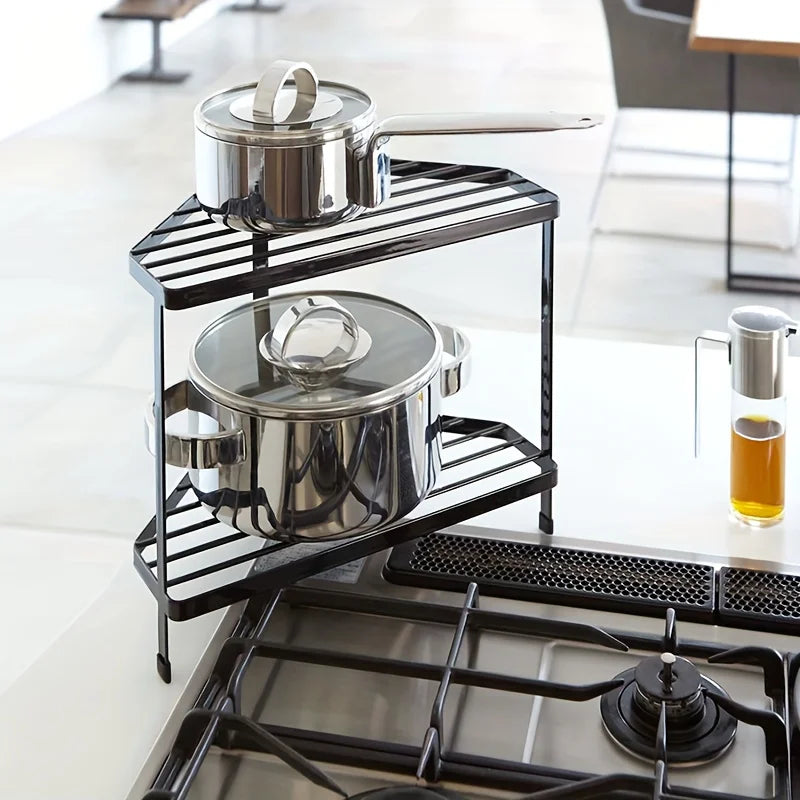 Space-saving Iron Triangular Corner Shelf - Multifunctional Countertop Organizer for Cookware, Condiments and Accessories