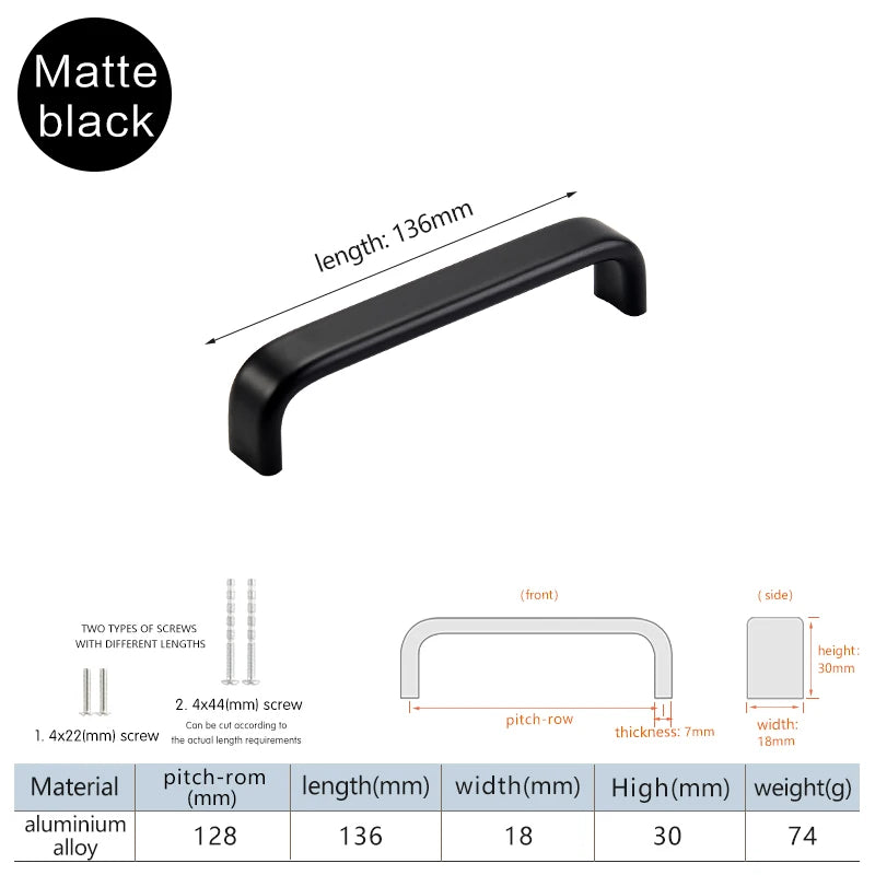 Modern Furniture Handles Black Wardrobe Door Pulls Silver Long Drawer Pulls Bathroom Cabinet Handle Aluminum Alloy Curved Handle