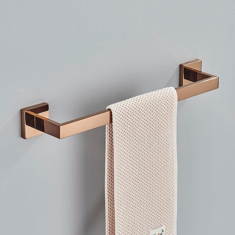 Bathroom Hardware Rose Gold Polish Shiny Bathrobe Hook Towel Rail Bar Rack Bar Shelf Tissue Paper Holder Bathroom Accessories