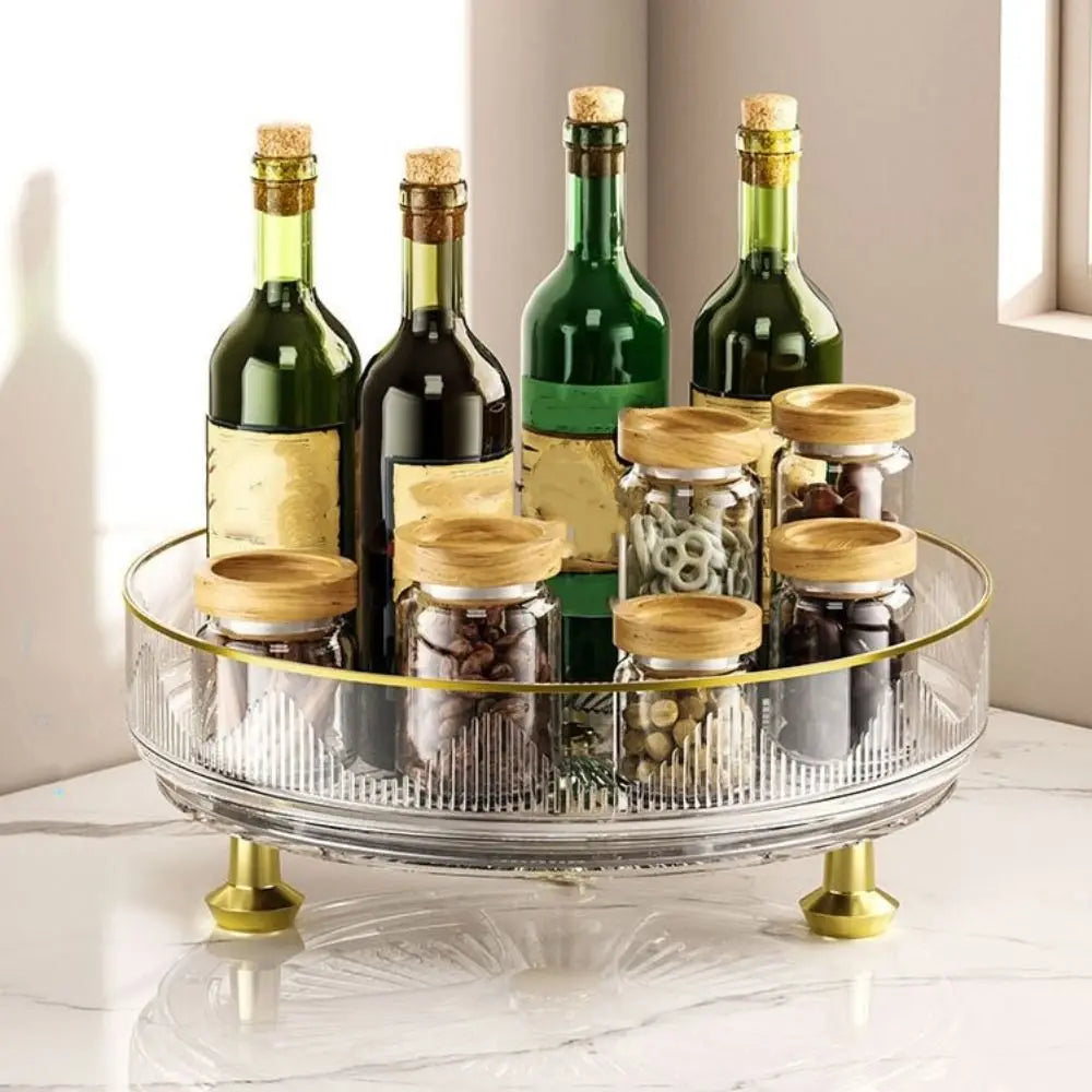 360°Rotating Rotating Spice Rack Clear Plastic Round Storage Tray Non-slip Base Space Saving Kitchen Storage Rack Countertop Use