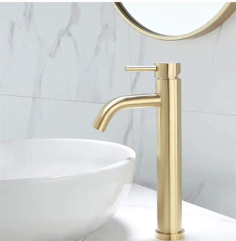 Bathroom Faucets Bathroom Basin Faucet Cold and Hot Water Mixer Sink Tap Single Handle Deck Mounted Brushed Gold Tap