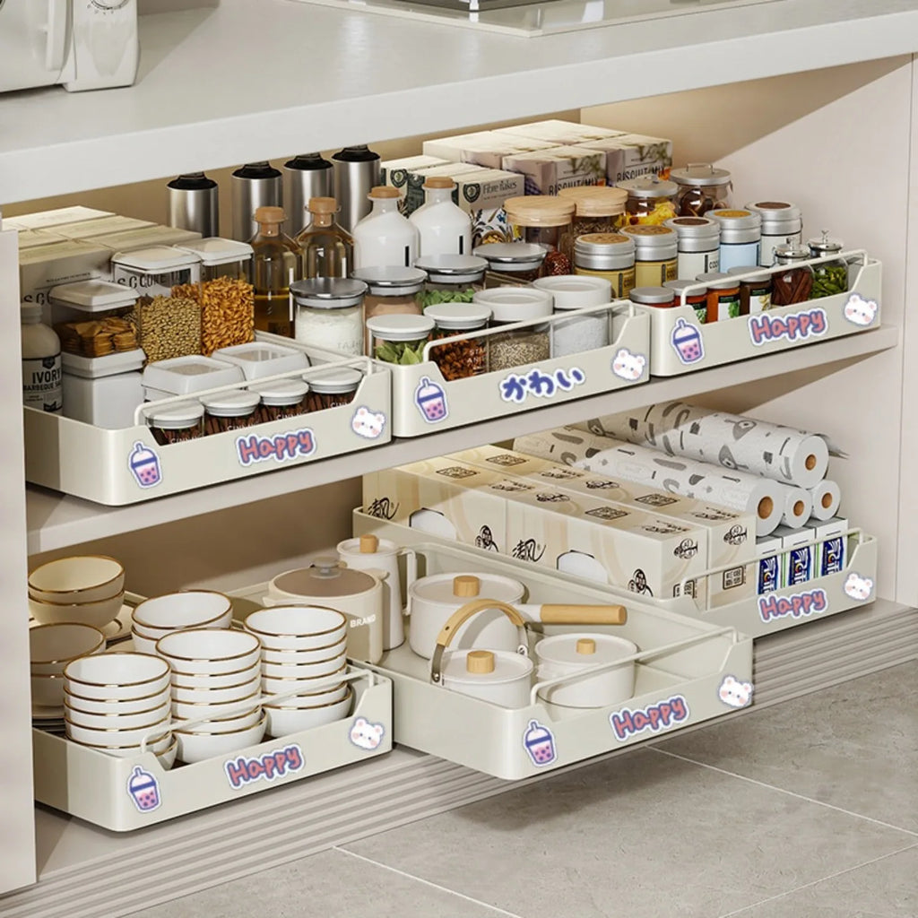 Non Perforated Kitchen Pull-out Shelf，Kitchen Storage Rack with Sliding Rails，Drawer Storage Tray，Cabinets Organizer，spice Rack