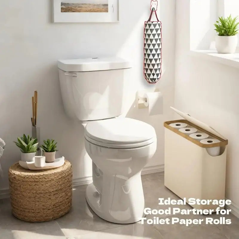 Bamboo Toilet Paper Holder with Storage Basket, Collapsible Storage Basket Bathroom Organizer Paper Towel Storage Bohemian Style
