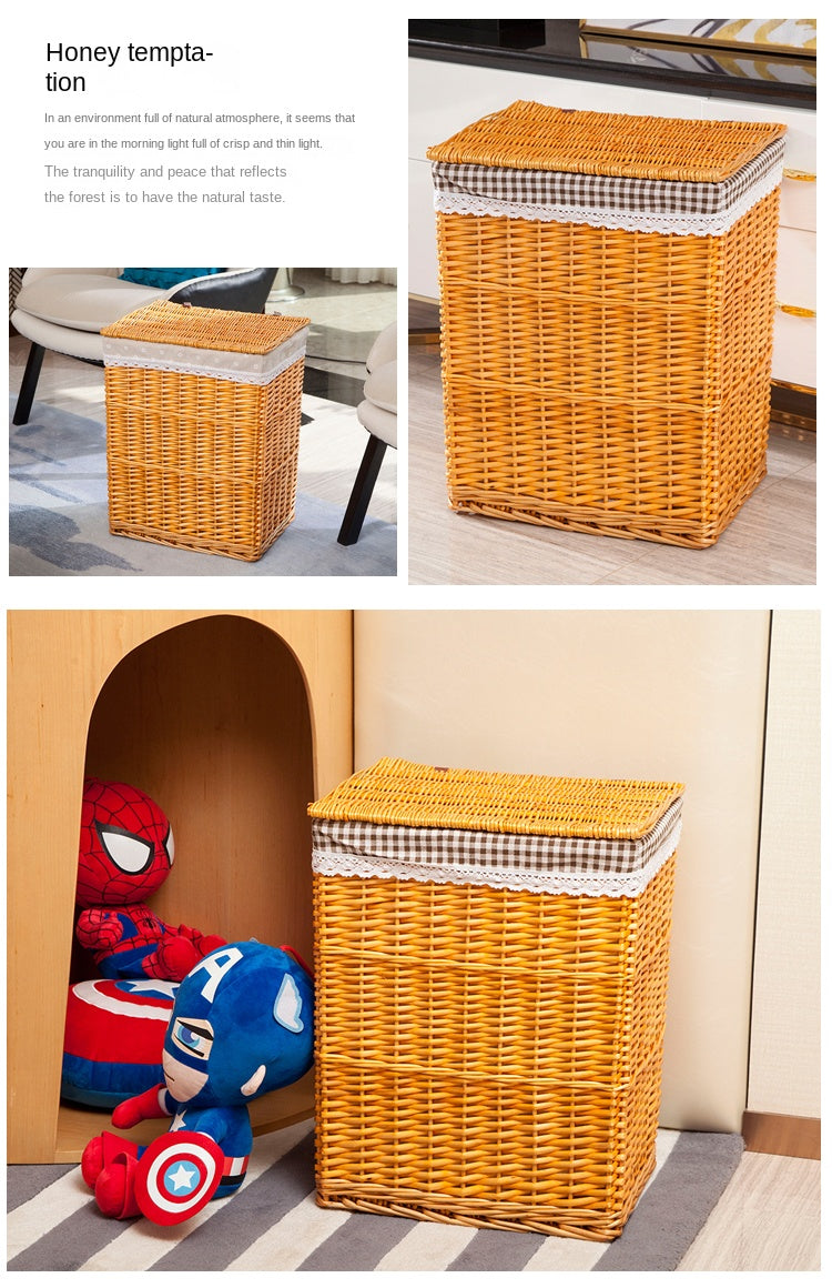 Large Capacity Rattan Laundry Basket - Vine Woven Storage with Cover, Simple and Elegant Dirty Clothes Organizer for Home