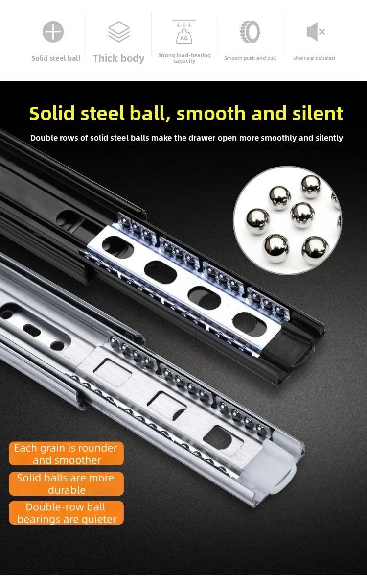 Heavy duty cold-rolled steel drawer slide rail -3-section soft closing damping rail, silent cabinet slide rail