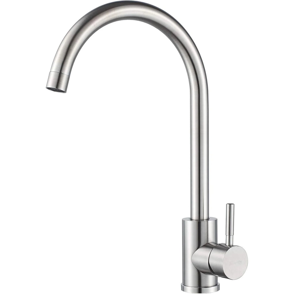 Kitchen sink mixer tap with hose, stainless steel 360° single handle single hole swivel spout, high arc single hole basin tap, h