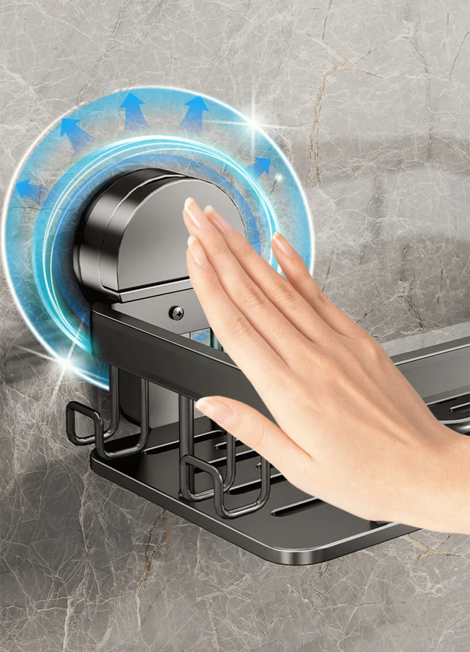 Bathroom Suction Cup Storage Rack Without Drilling Kitchen Toilet Shower Room Shampoo Holder Wall Mount Organizer Bathroom Shelf