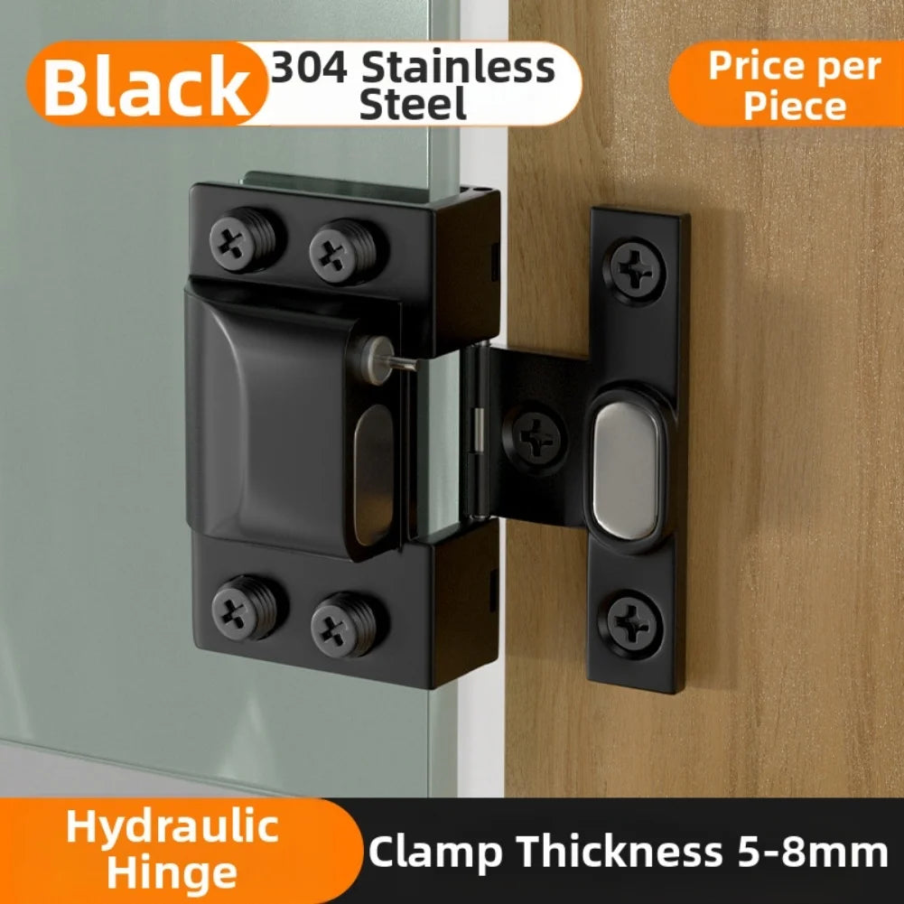 Stainless Steel Hydraulic Hinge For Glass Doors, U-Clip Design, Easy No-Punch Installation Door Clip Folding Hardware