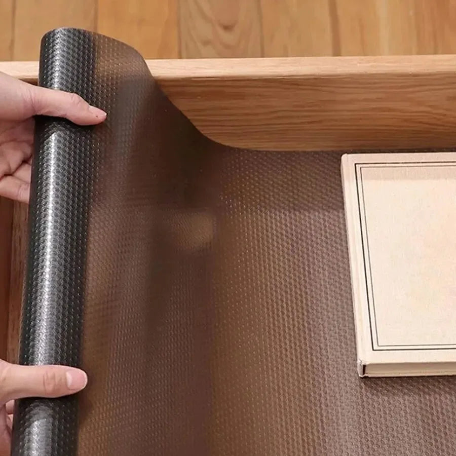 1 pc 3meters/118.11in Reusable Drawer Liners Washable Dustproof and Non-slip Placemats Kitchen Cabinet Mats Refrigerator