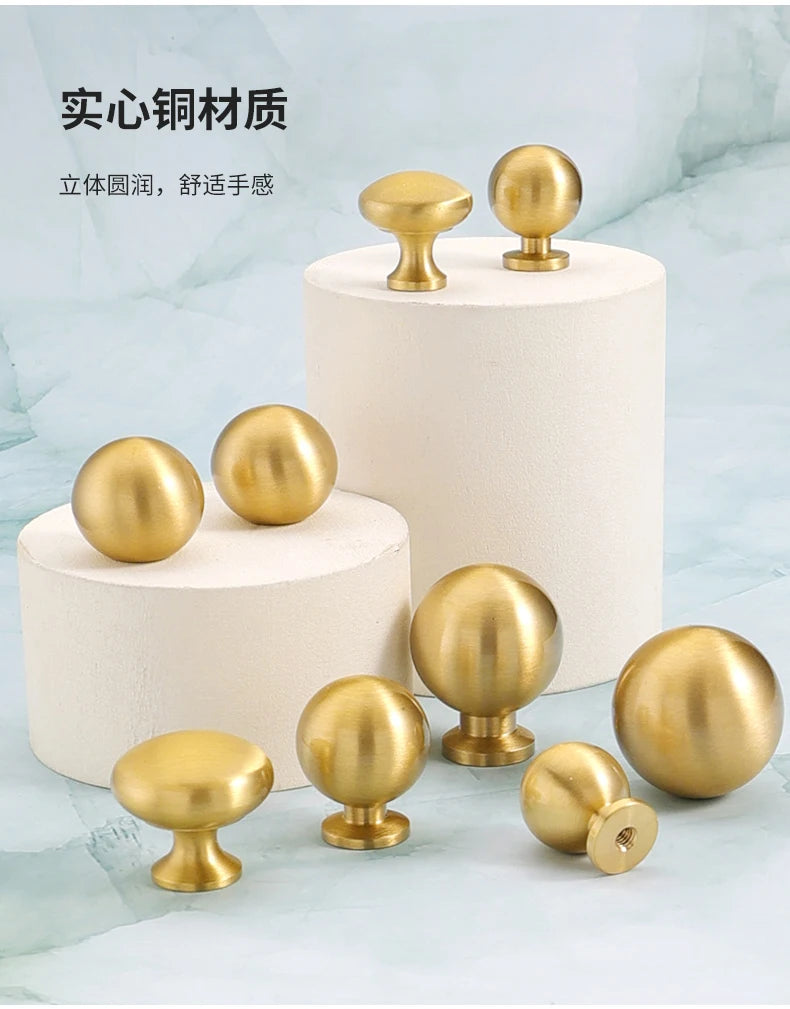 Brass Round Ball Furniture Handles Drawer Knobs Cabinet Gloden Wardrobe Door Pulls  Modern Minimalist Bathroom cabinet