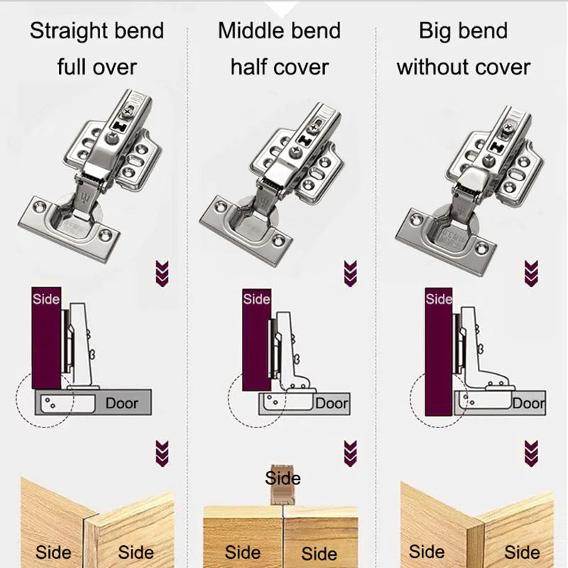 2/10PCS Stainless Steel Cabinet Hinges Soft Closing Hydraulic Door Hinge Damper Concealed Hinges with Screws