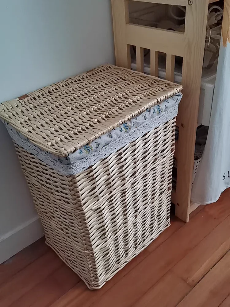 Willow Rattan Laundry Basket With Lid Dirty Laundry Storage Box Clothes Toy Storage Box Large 44x35x50cm
